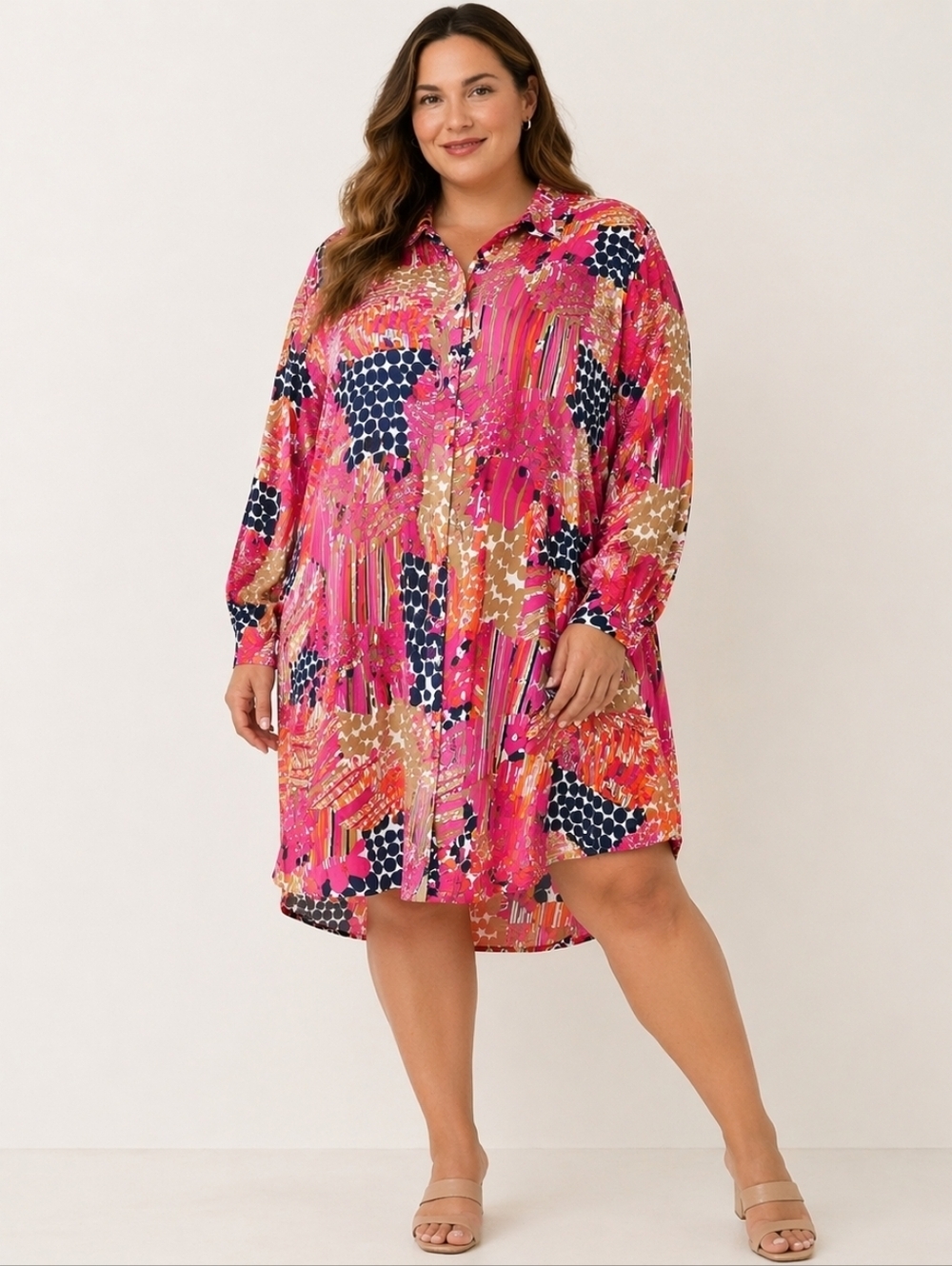 Charter Club XXL Pink Geometric Shirt Dress Button Front Plus Size